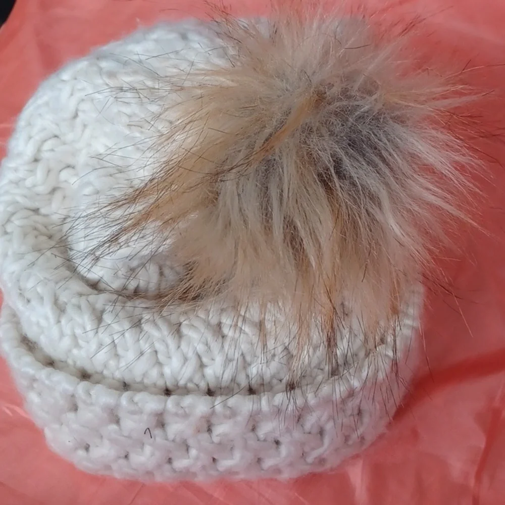 Pistil Cream Knit Beanie with Faux Fur Pom